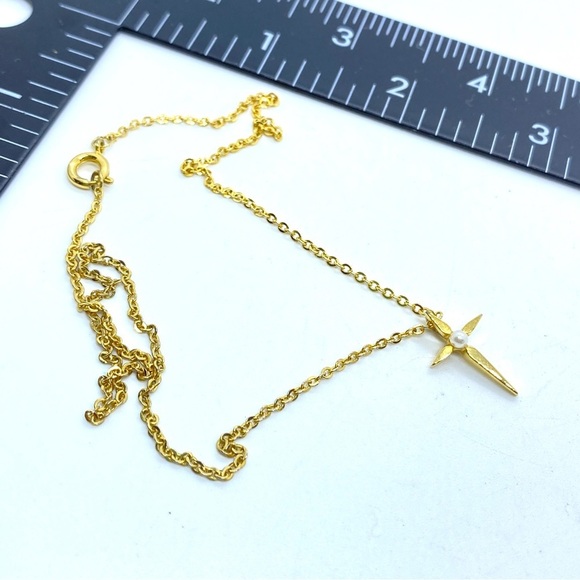 Dainty Gold Christian Cross Pearl Necklace - Picture 4 of 7